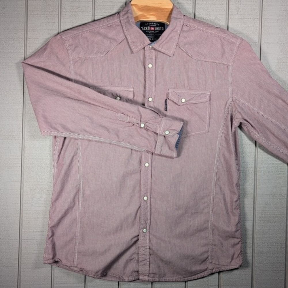 VTG Ecko Unltd Dress Shirt Men's XL Red White Pearl Snap L/S Western RN#93526 - Picture 2 of 8